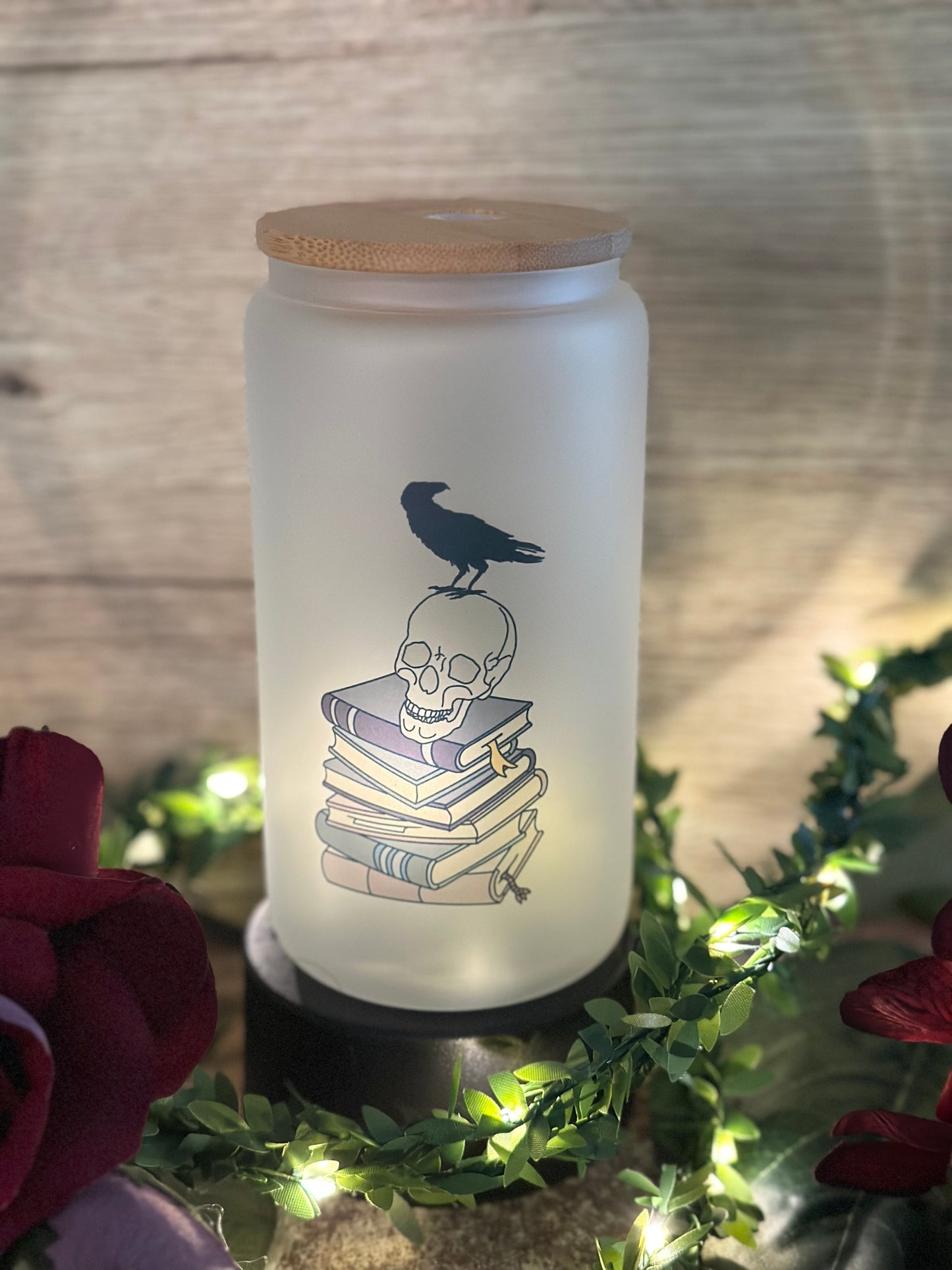 Spooky Book Stack Glass Can Cup