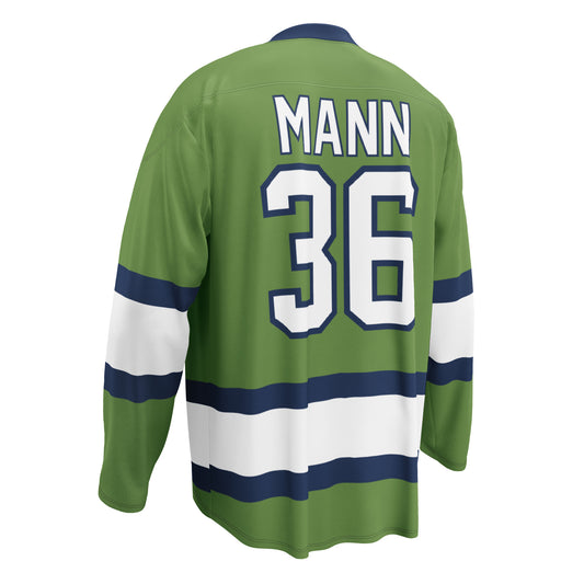 Mann green hockey fan jersey
