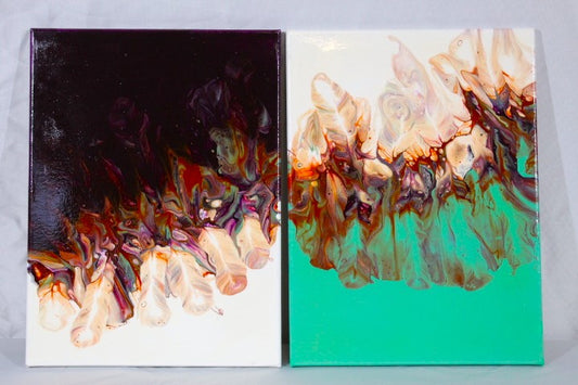 Dancing Feathers - 16x40 Set Abstract Acrylic Dutch Pour Painting
