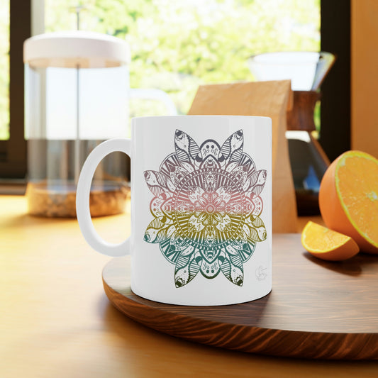 Bee-z Mandala White Ceramic Mug, 11oz and 15oz