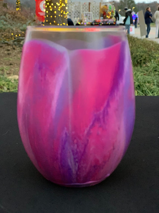 Pink Flower Inspired Stemless Wine Glass